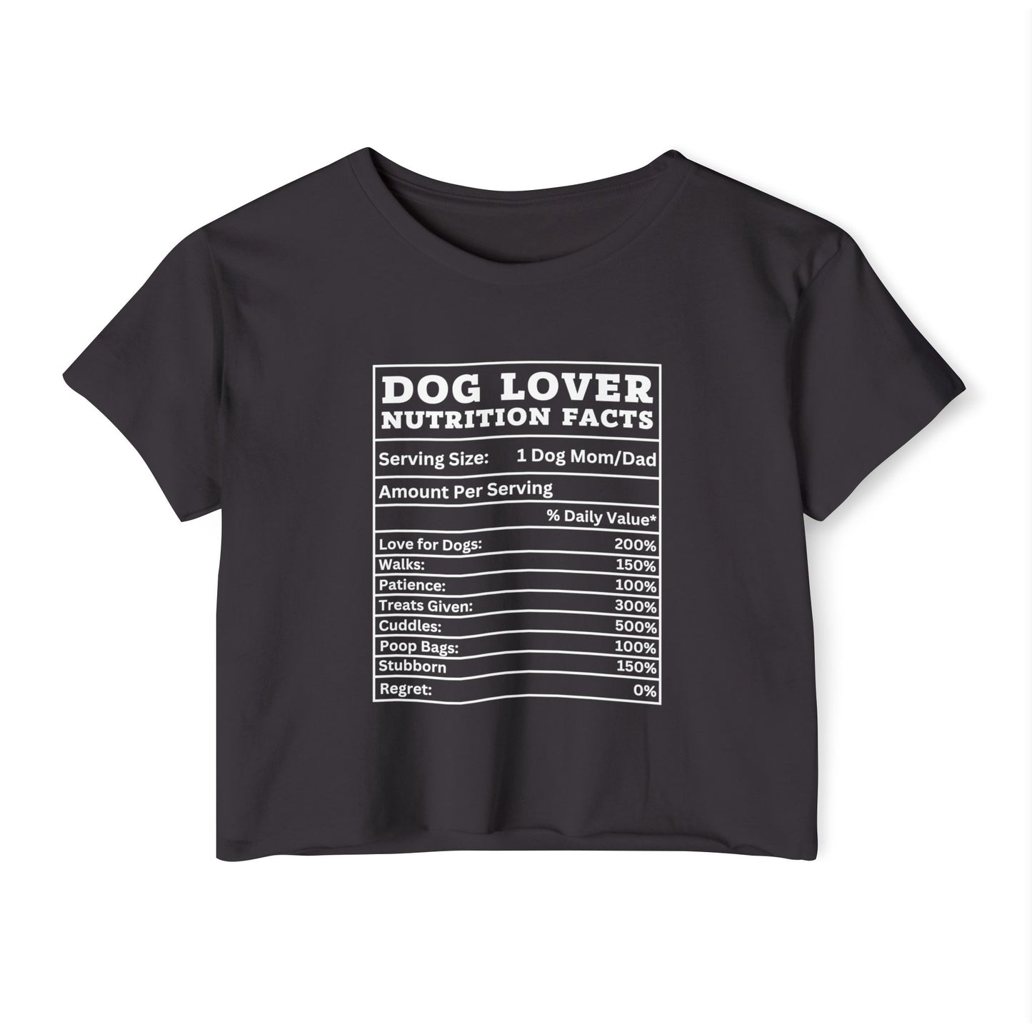 Dog Lover Nutrition Facts Crop Top – Funny Dog Mom Tee