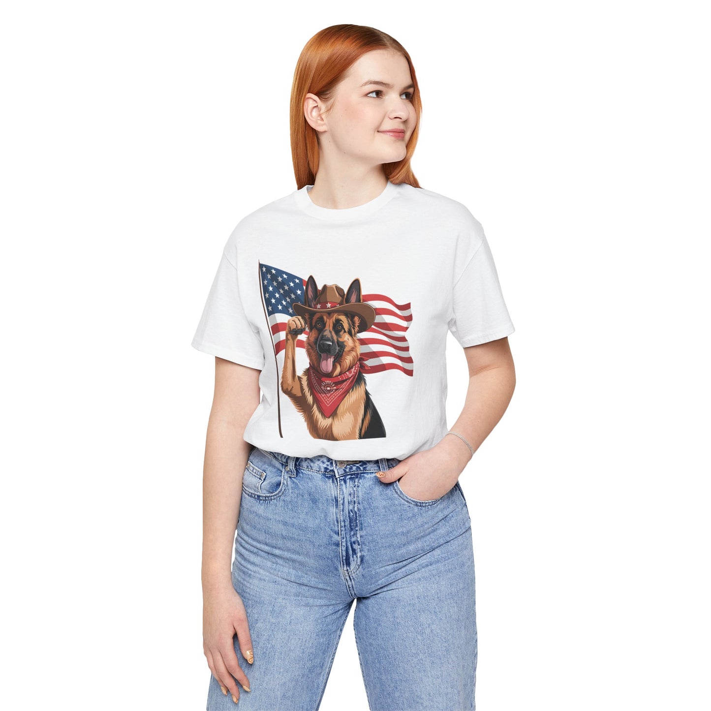 Stars, Stripes & Shepherds Tee – Cowboy Canine Patriot