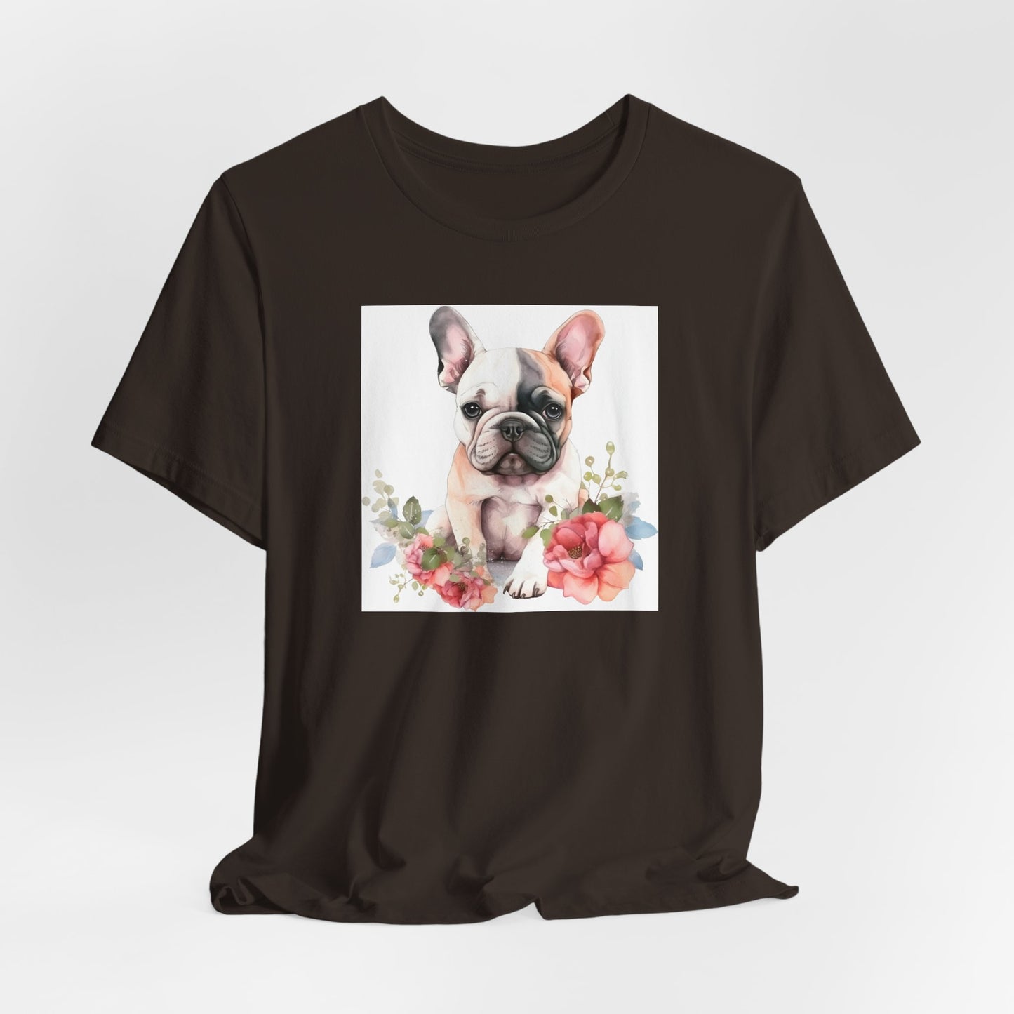 "Watercolor Frenchie Bloom – Artistic Floral Unisex T-Shirt"