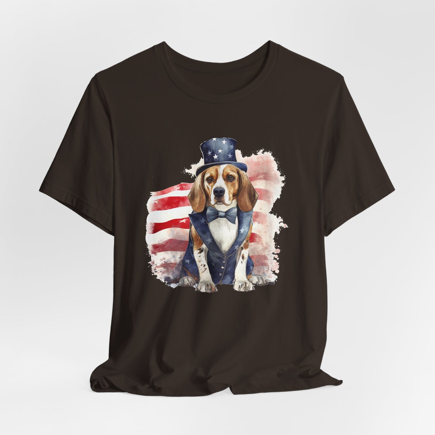 Patriotic Beagle in Stars & Stripes Suit – Unisex T-Shirt