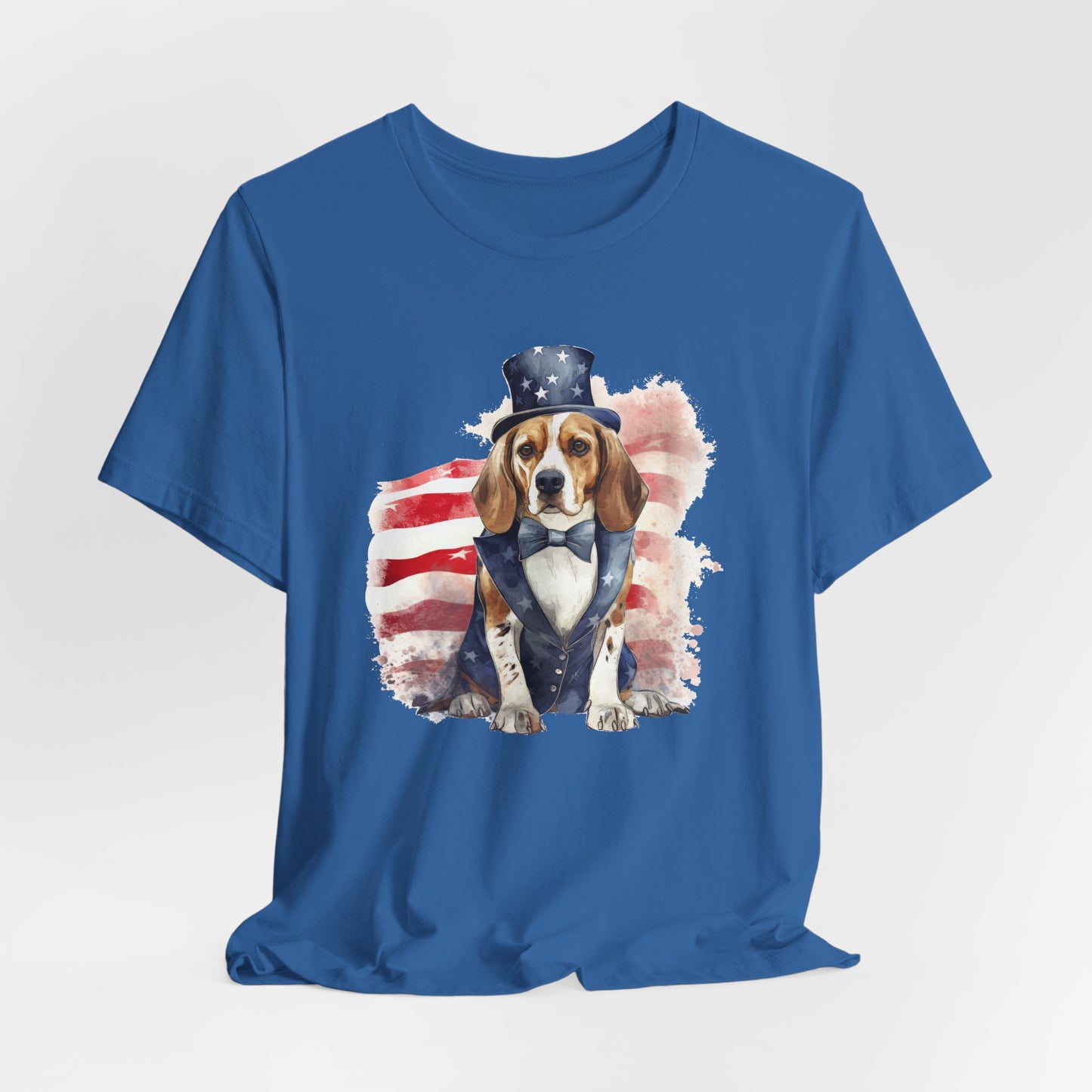 Patriotic Beagle in Stars & Stripes Suit – Unisex T-Shirt