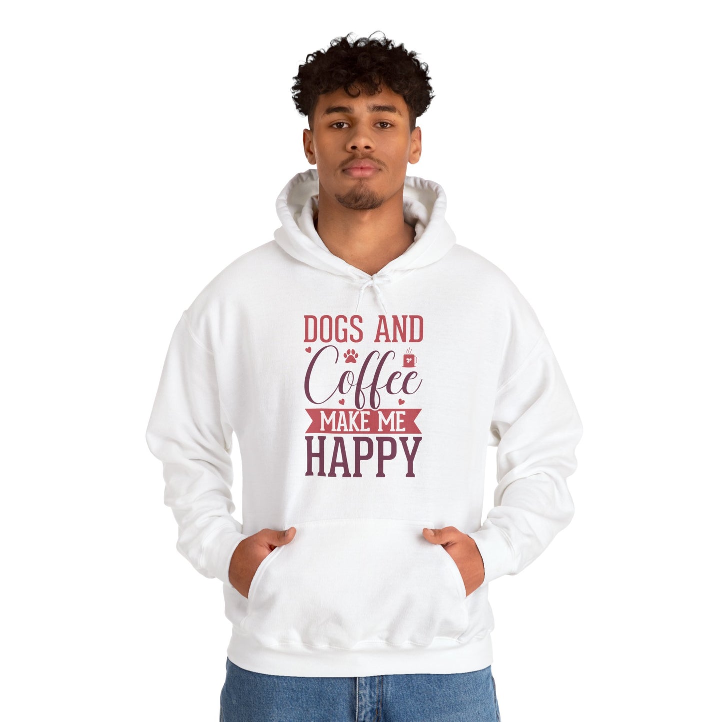 “Dogs and Coffee Make Me Happy” Unisex Hoodie – Cozy Dog Lover & Coffee Addict Sweatshirt