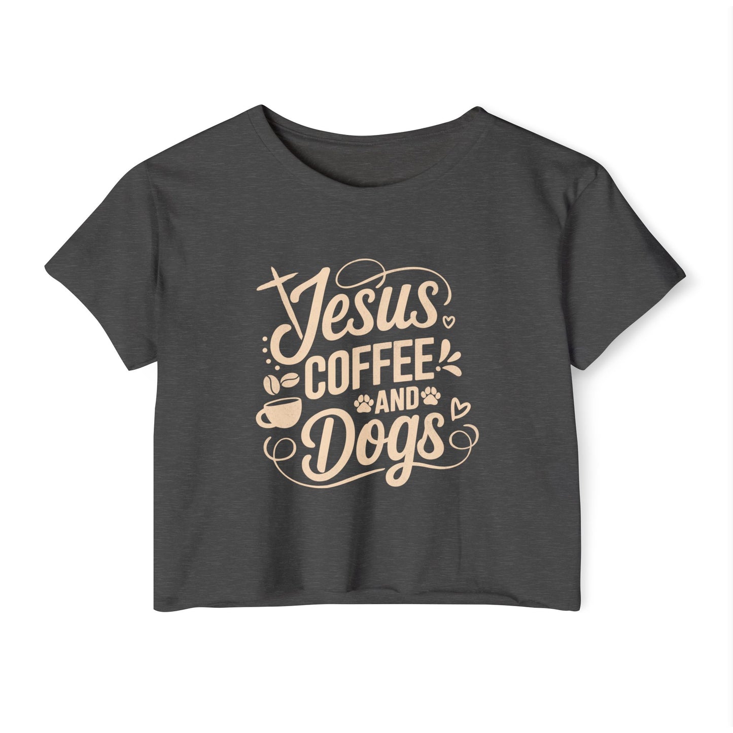 Jesus Coffee and Dogs Crop Top –  Christian Dog Mom Tee