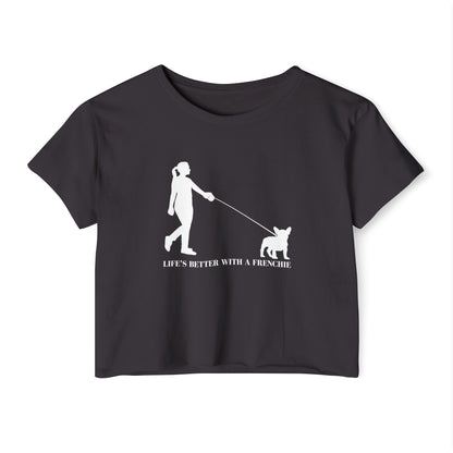 Woman and Her Frenchie Crop Top  Tee