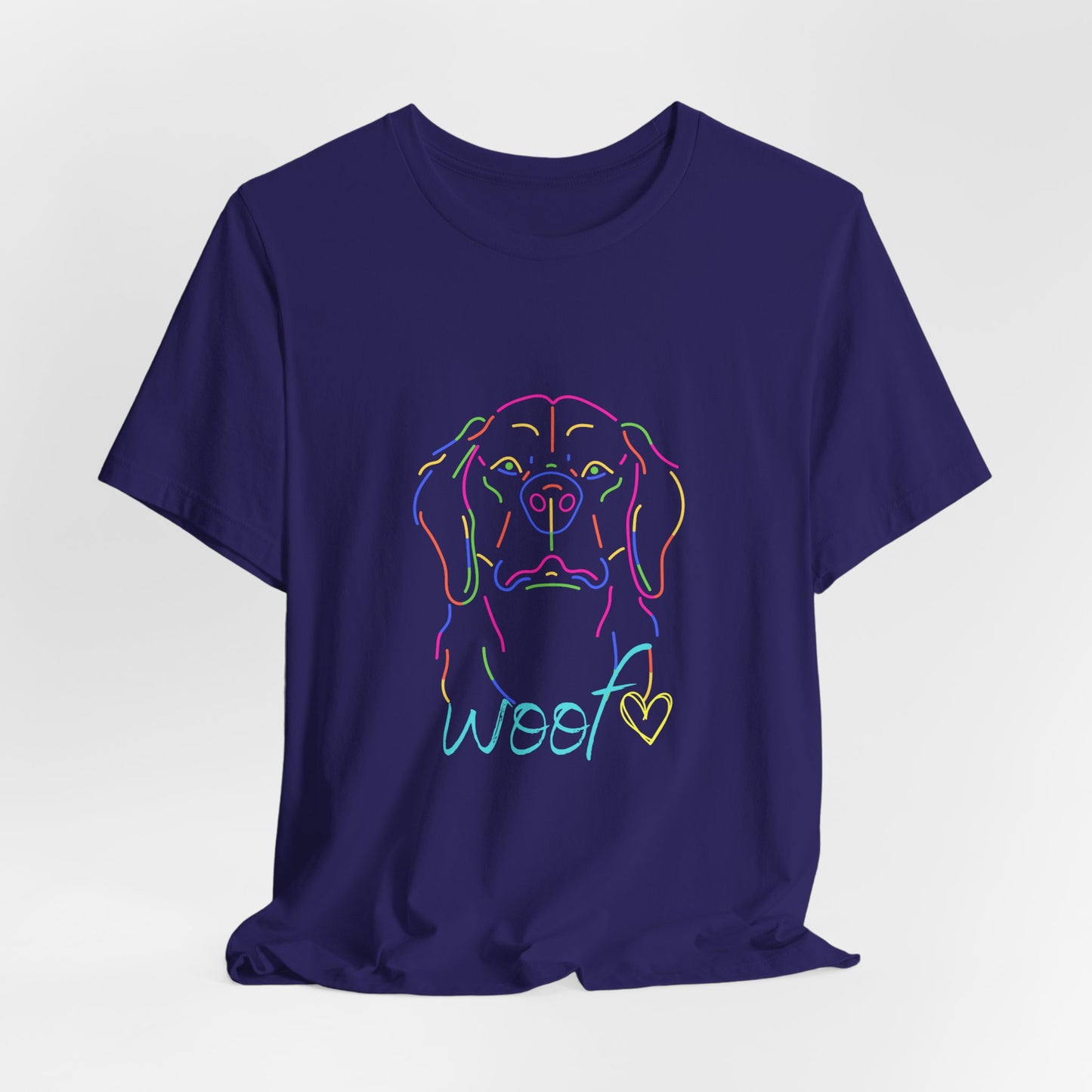 Neon Dog Outline "Woof" – Unisex Vibrant Pet Lover T-Shirt