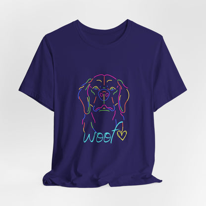 Neon Dog Outline "Woof" – Unisex Vibrant Pet Lover T-Shirt