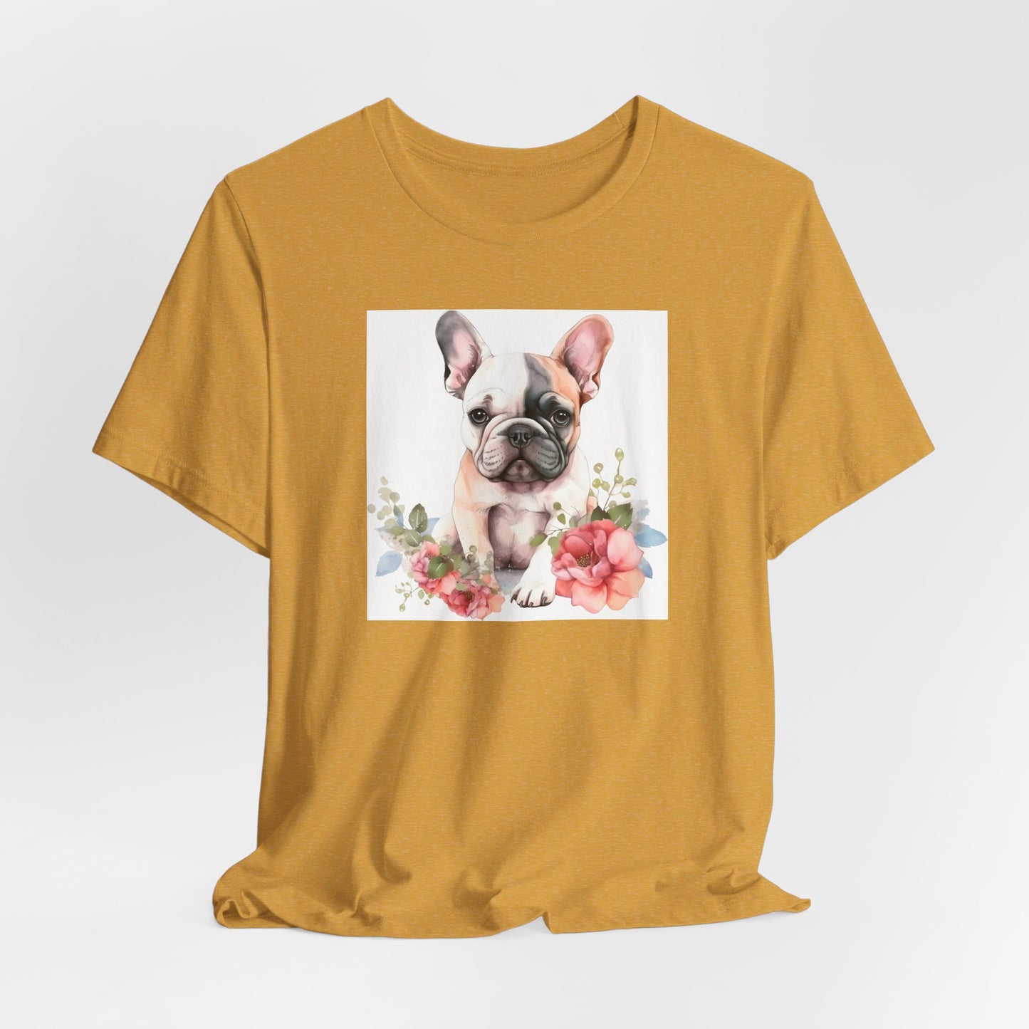 "Watercolor Frenchie Bloom – Artistic Floral Unisex T-Shirt"
