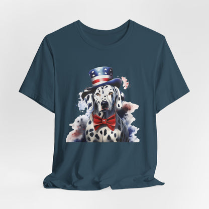 Patriotic Dalmatian in Stars & Stripes Hat – Unisex T-Shirt