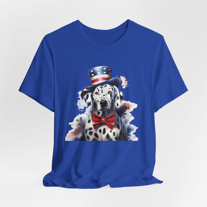 Patriotic Dalmatian in Stars & Stripes Hat – Unisex T-Shirt