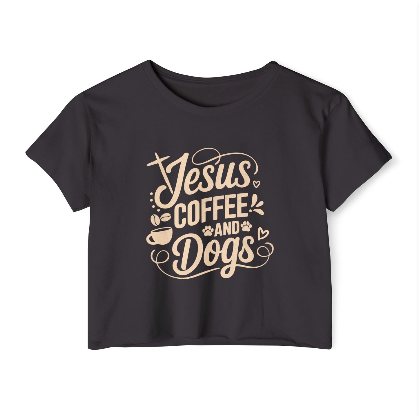 Jesus Coffee and Dogs Crop Top –  Christian Dog Mom Tee