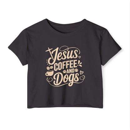 Jesus Coffee and Dogs Crop Top –  Christian Dog Mom Tee