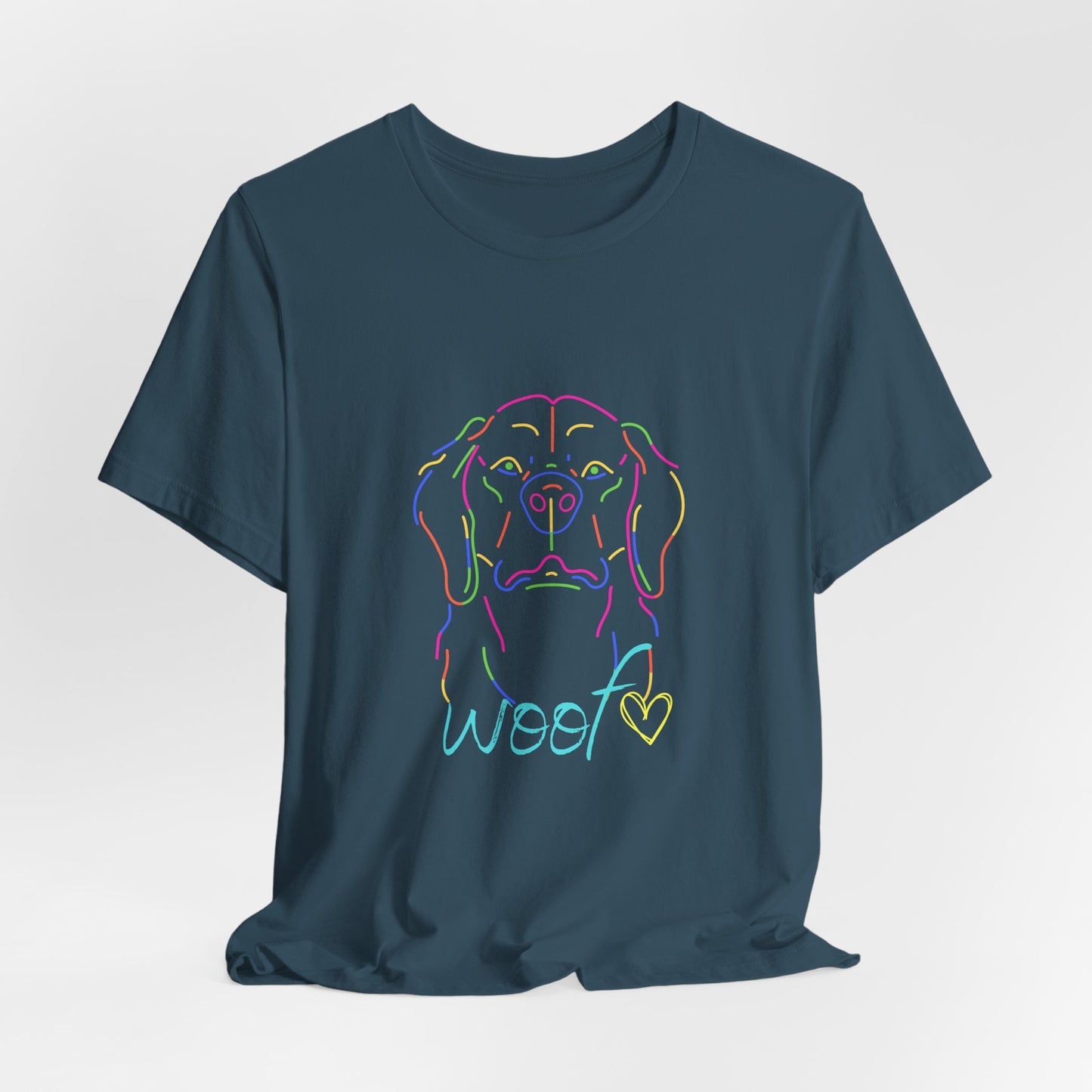 Neon Dog Outline "Woof" – Unisex Vibrant Pet Lover T-Shirt