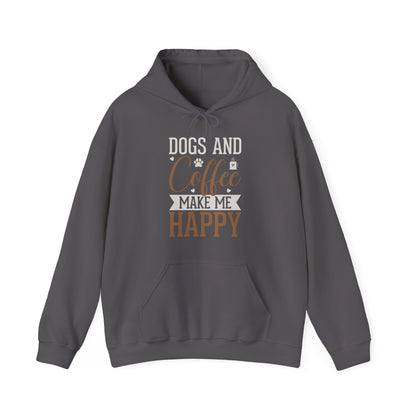 “Dogs and Coffee Make Me Happy” Unisex Hoodie – Cozy Dog Lover & Coffee Addict Sweatshirt