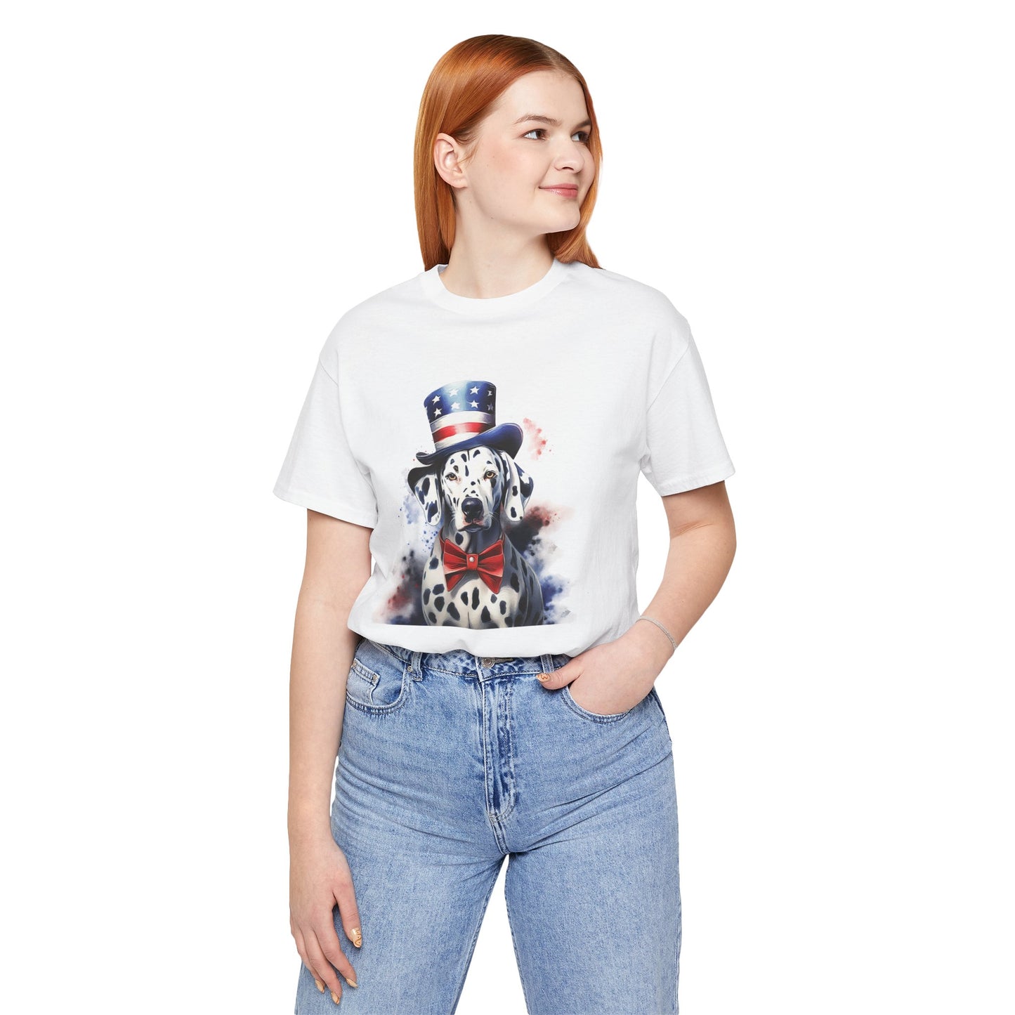 Patriotic Dalmatian in Stars & Stripes Hat – Unisex T-Shirt