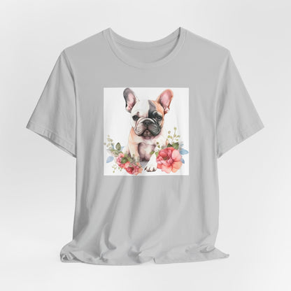 "Watercolor Frenchie Bloom – Artistic Floral Unisex T-Shirt"