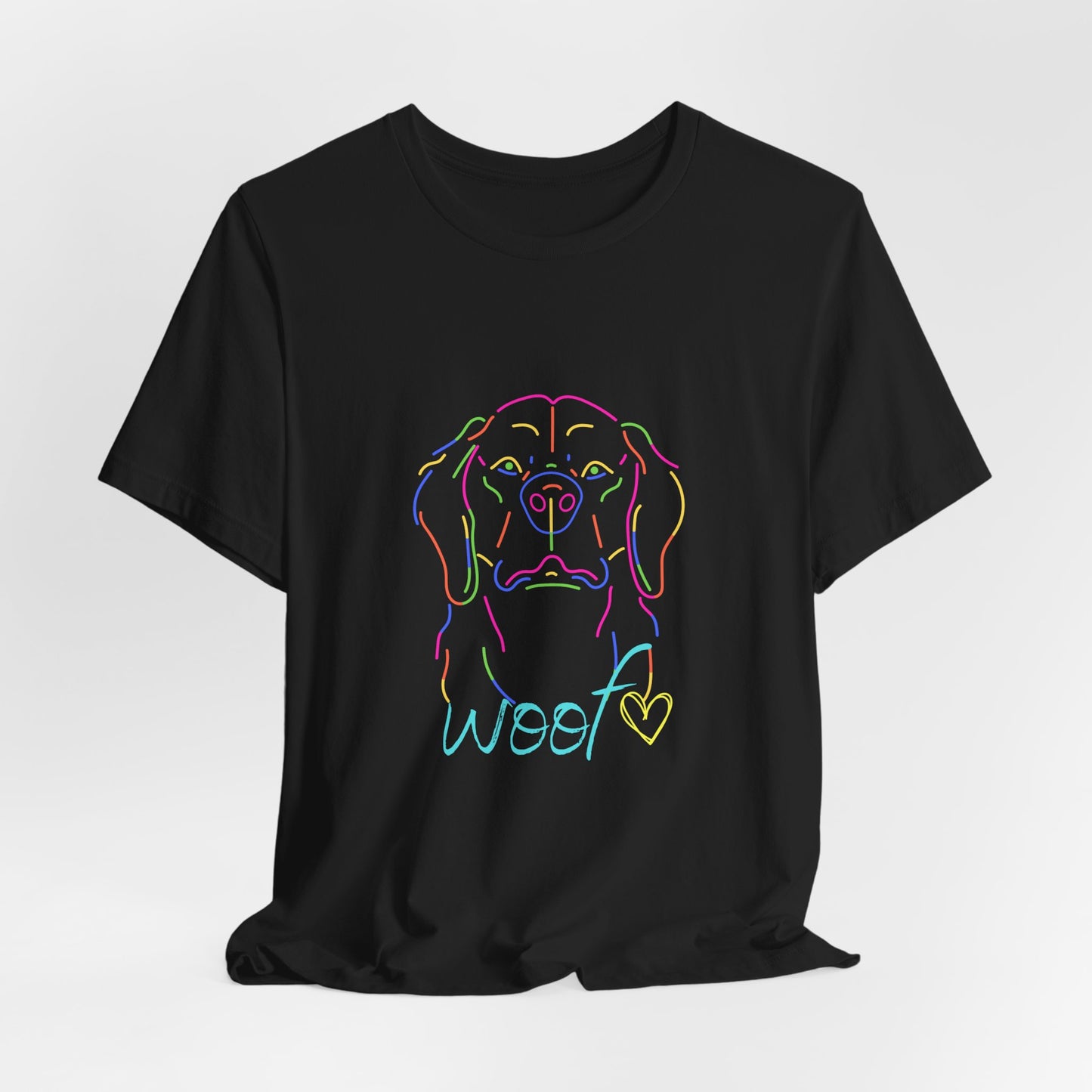 Neon Dog Outline "Woof" – Unisex Vibrant Pet Lover T-Shirt