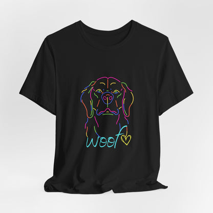 Neon Dog Outline "Woof" – Unisex Vibrant Pet Lover T-Shirt