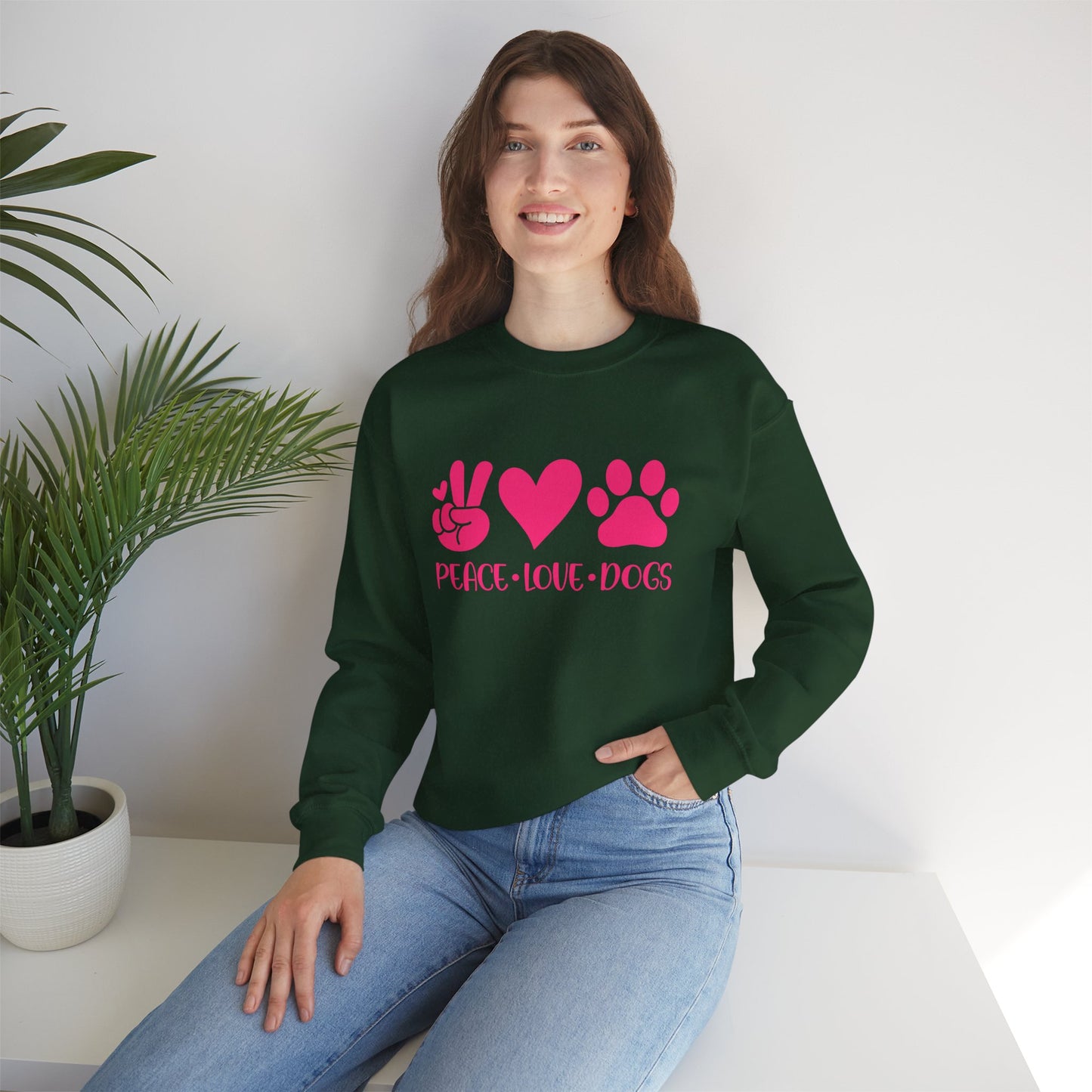 Peace Love Dogs Pink Graphic  Sweatshirt