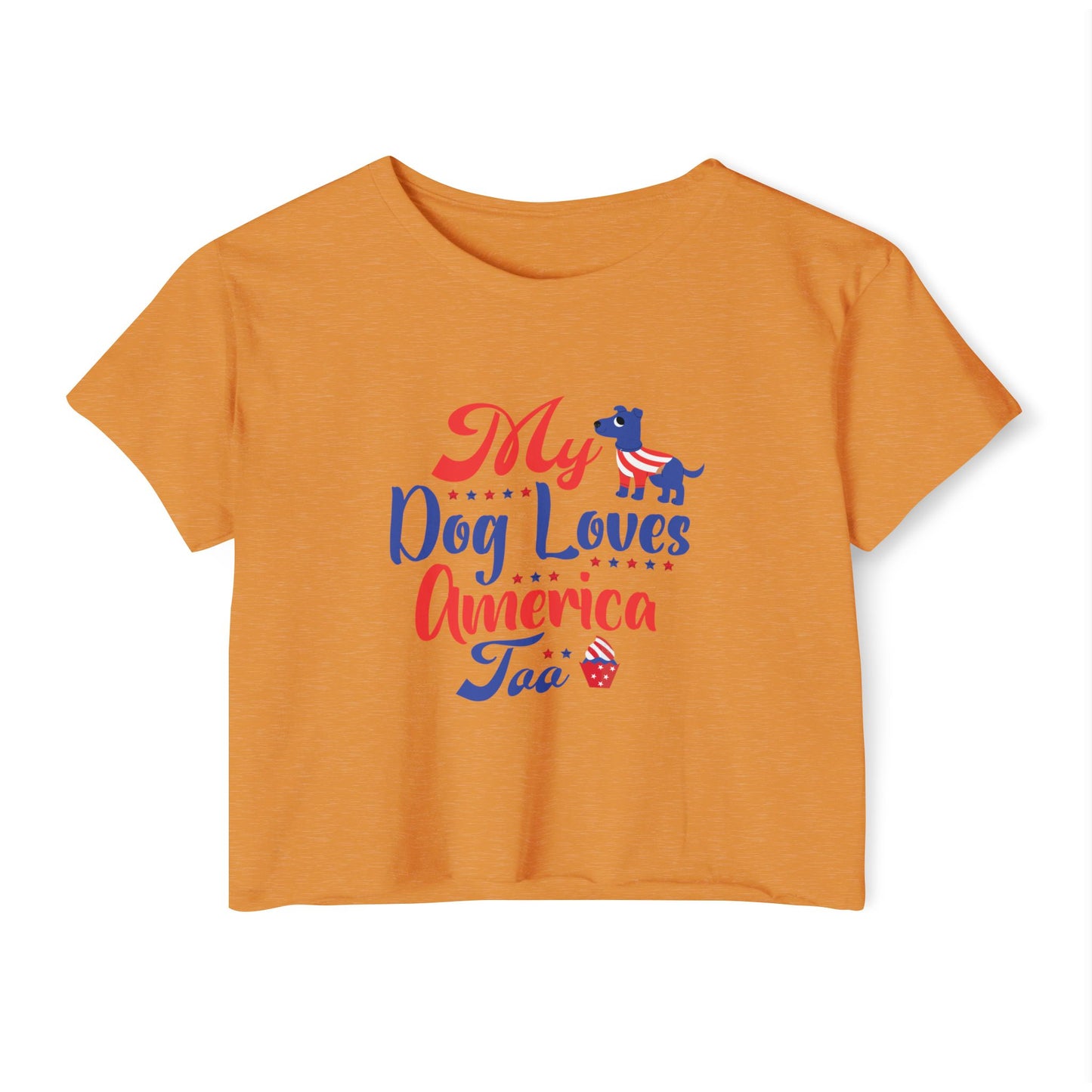 Patriotic Dog Crop Top – “My Dog Loves America Too” 4th of July Tee