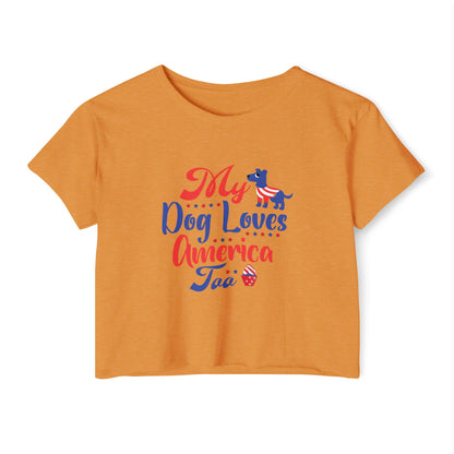 Patriotic Dog Crop Top – “My Dog Loves America Too” 4th of July Tee
