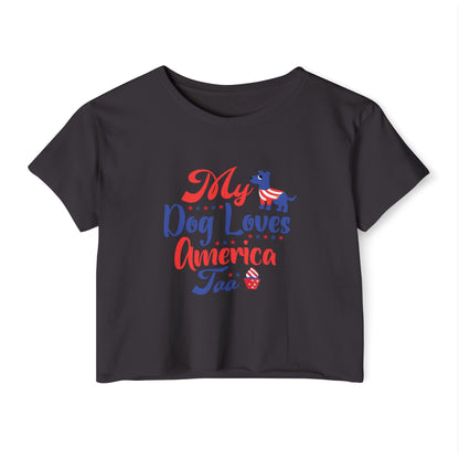 Patriotic Dog Crop Top – “My Dog Loves America Too” 4th of July Tee