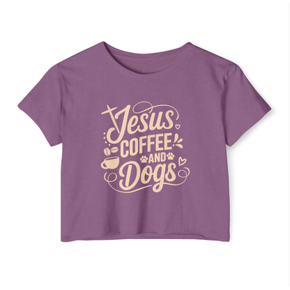 Jesus Coffee and Dogs Crop Top –  Christian Dog Mom Tee