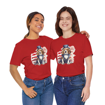 Patriotic Beagle in Stars & Stripes Suit – Unisex T-Shirt