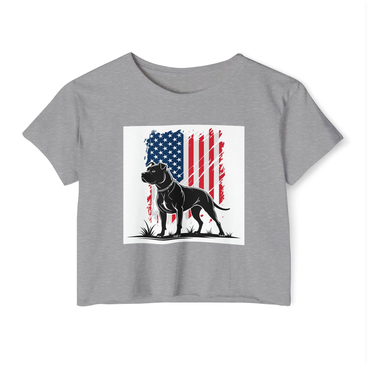 Patriotic Pitbull Crop Top – USA Flag Dog Graphic Tee