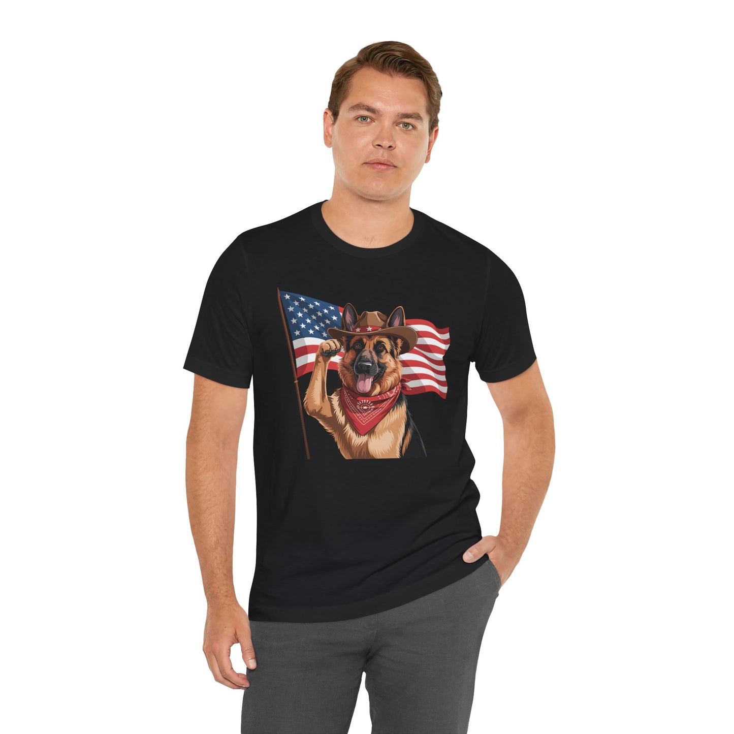 Stars, Stripes & Shepherds Tee – Cowboy Canine Patriot