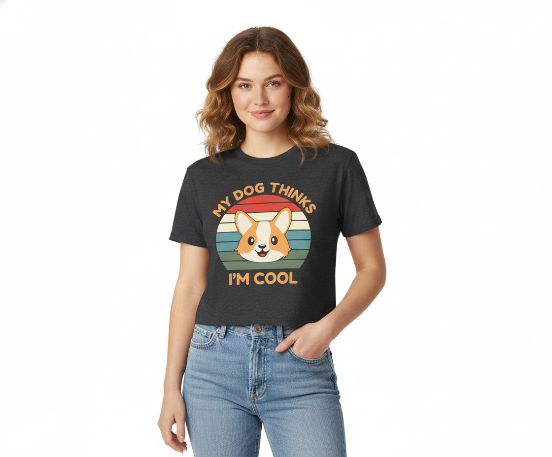 My Dog Thinks I’m Cool Crop Top – Funny Dog Lover Shirt for Women