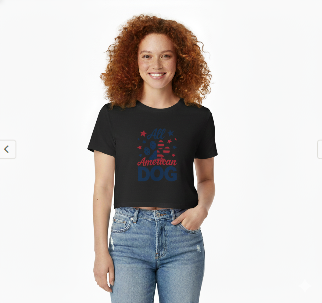 All American Dog Crop Top – Patriotic 4th of July Pet Lover Tee