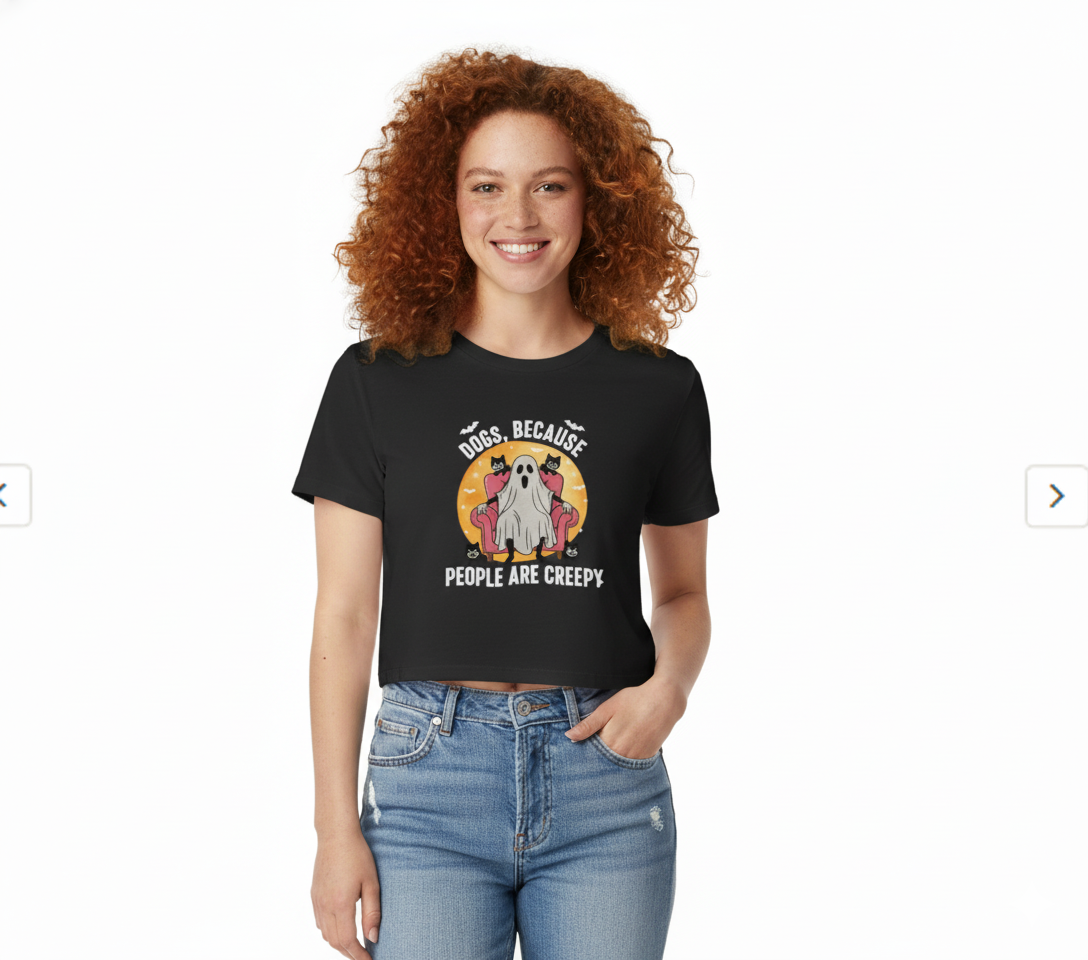 "Dogs Over People" Halloween Ghost Dog Crop Top Tee