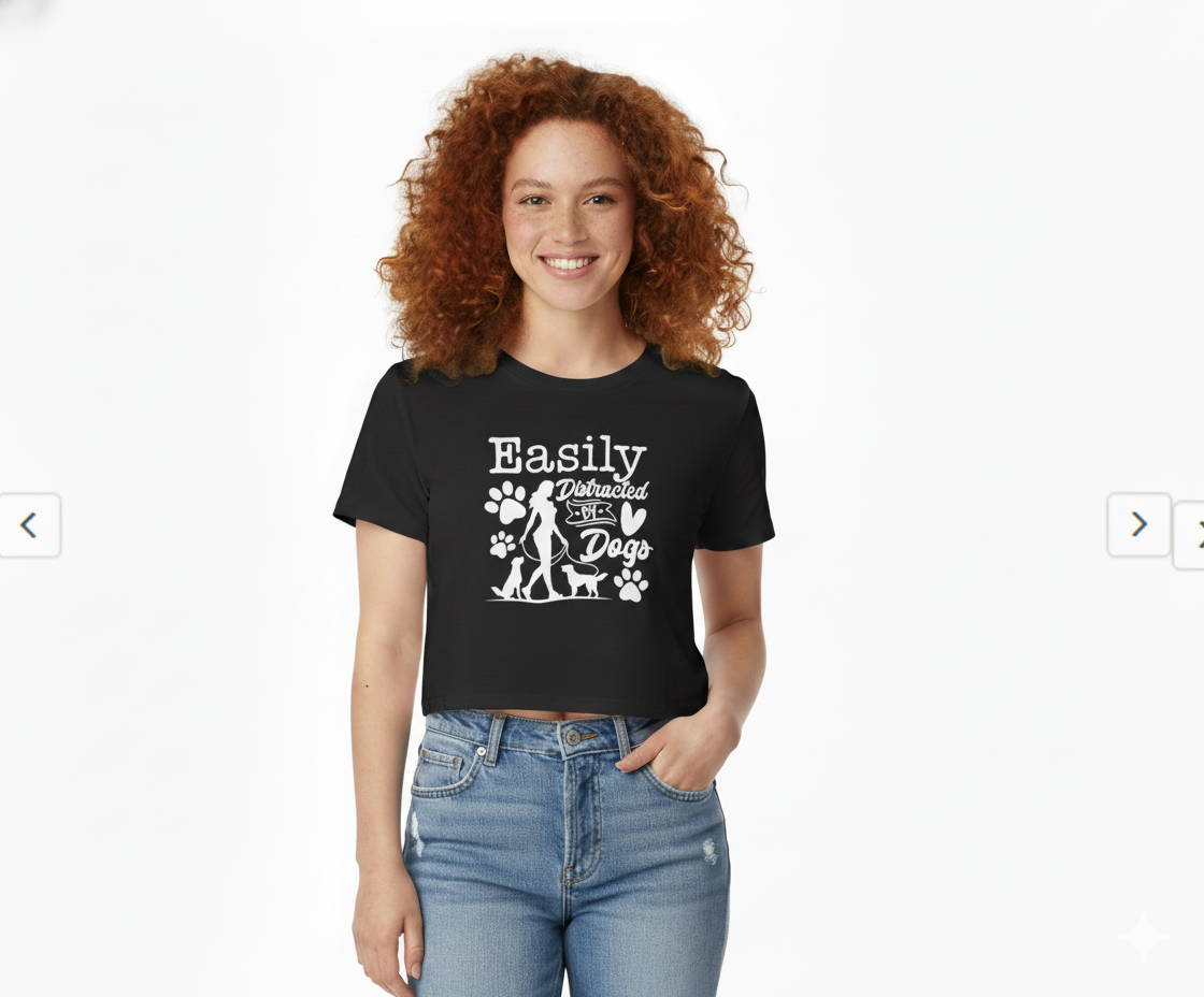 Easily Distracted by Dogs Crop Top – Cute Dog Lover Graphic Tee