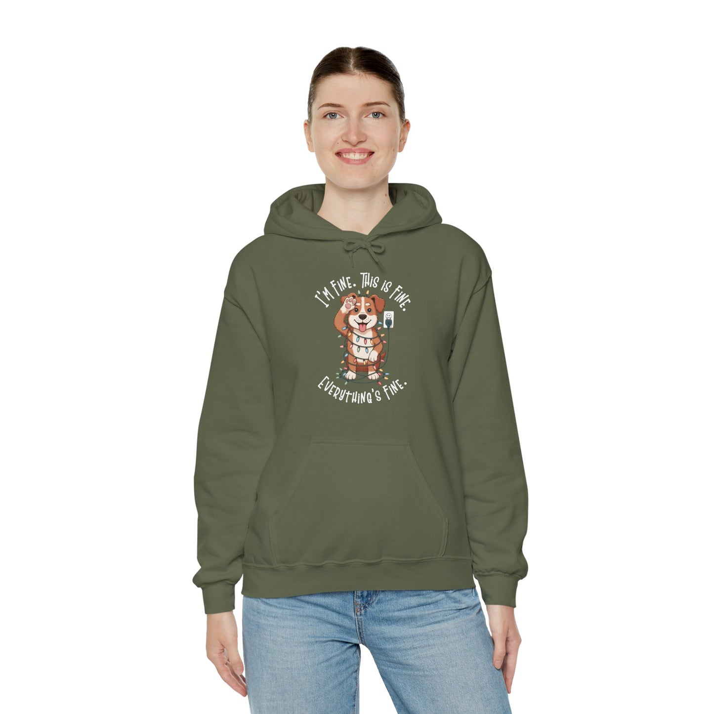 I'm Fine This Is Fine Dog Christmas Lights Hoodie