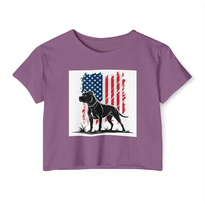 Patriotic Pitbull Crop Top – USA Flag Dog Graphic Tee