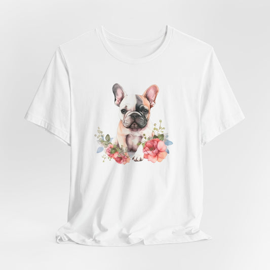 "Watercolor Frenchie Bloom – Artistic Floral Unisex T-Shirt"