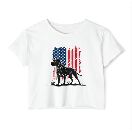 Patriotic Pitbull Crop Top – USA Flag Dog Graphic Tee