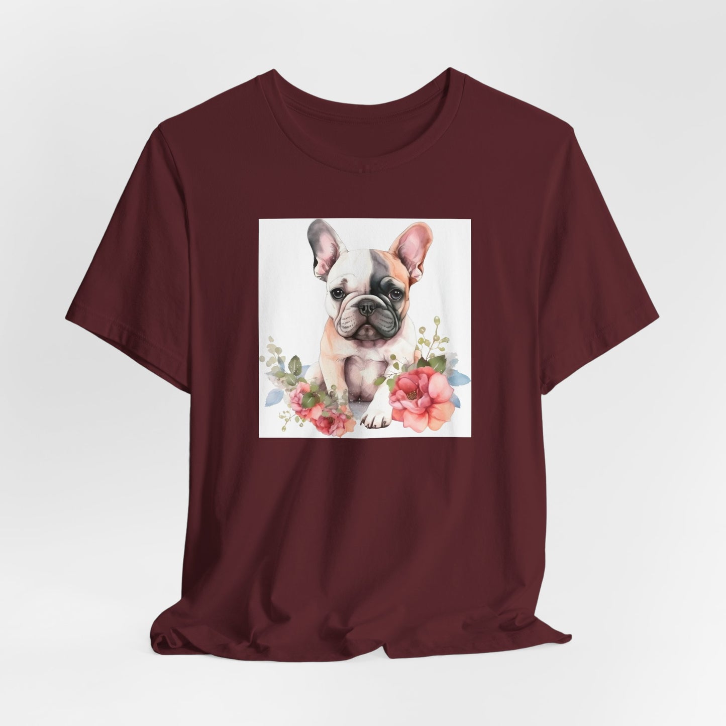 "Watercolor Frenchie Bloom – Artistic Floral Unisex T-Shirt"