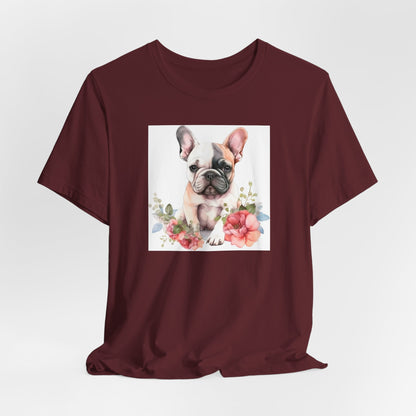 "Watercolor Frenchie Bloom – Artistic Floral Unisex T-Shirt"