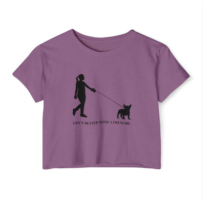 Woman and Her Frenchie Crop Top  Tee