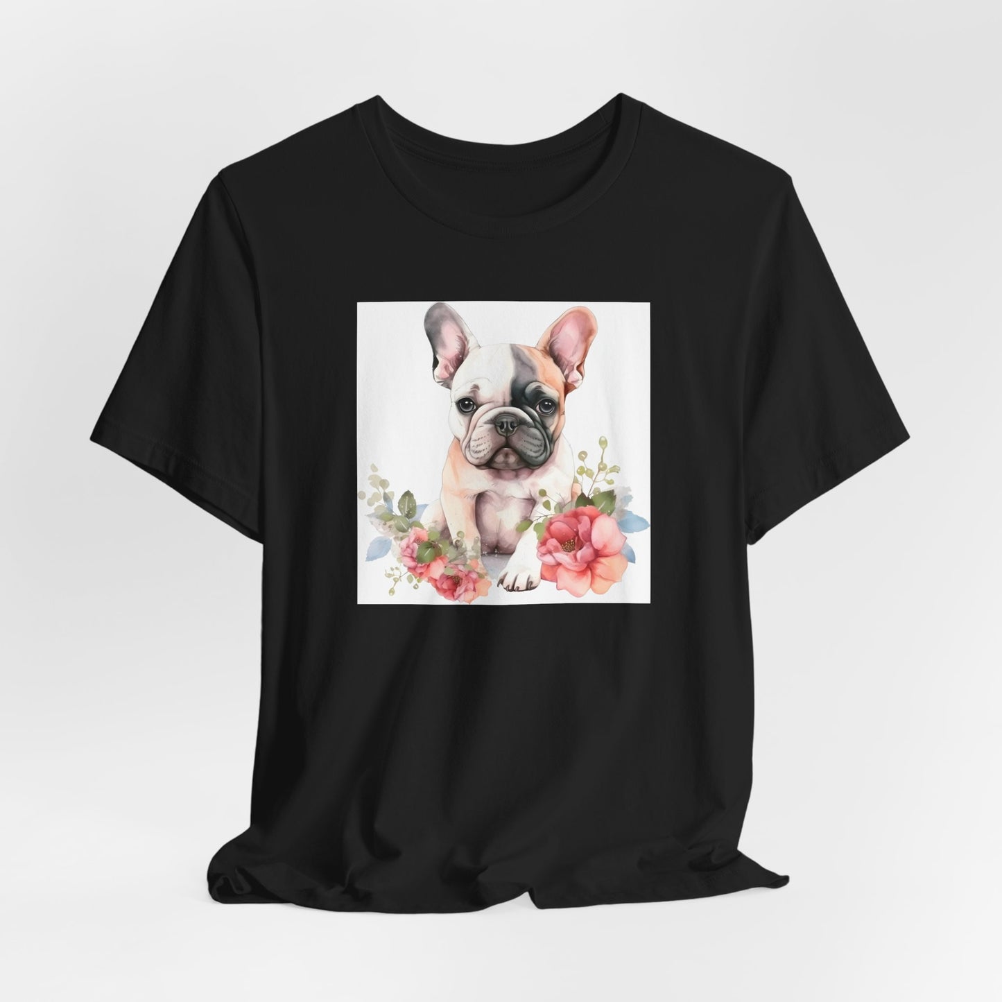 "Watercolor Frenchie Bloom – Artistic Floral Unisex T-Shirt"