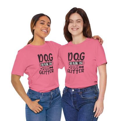 Two people wearing pink t-shirts with text on a white background