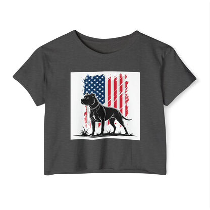Patriotic Pitbull Crop Top – USA Flag Dog Graphic Tee