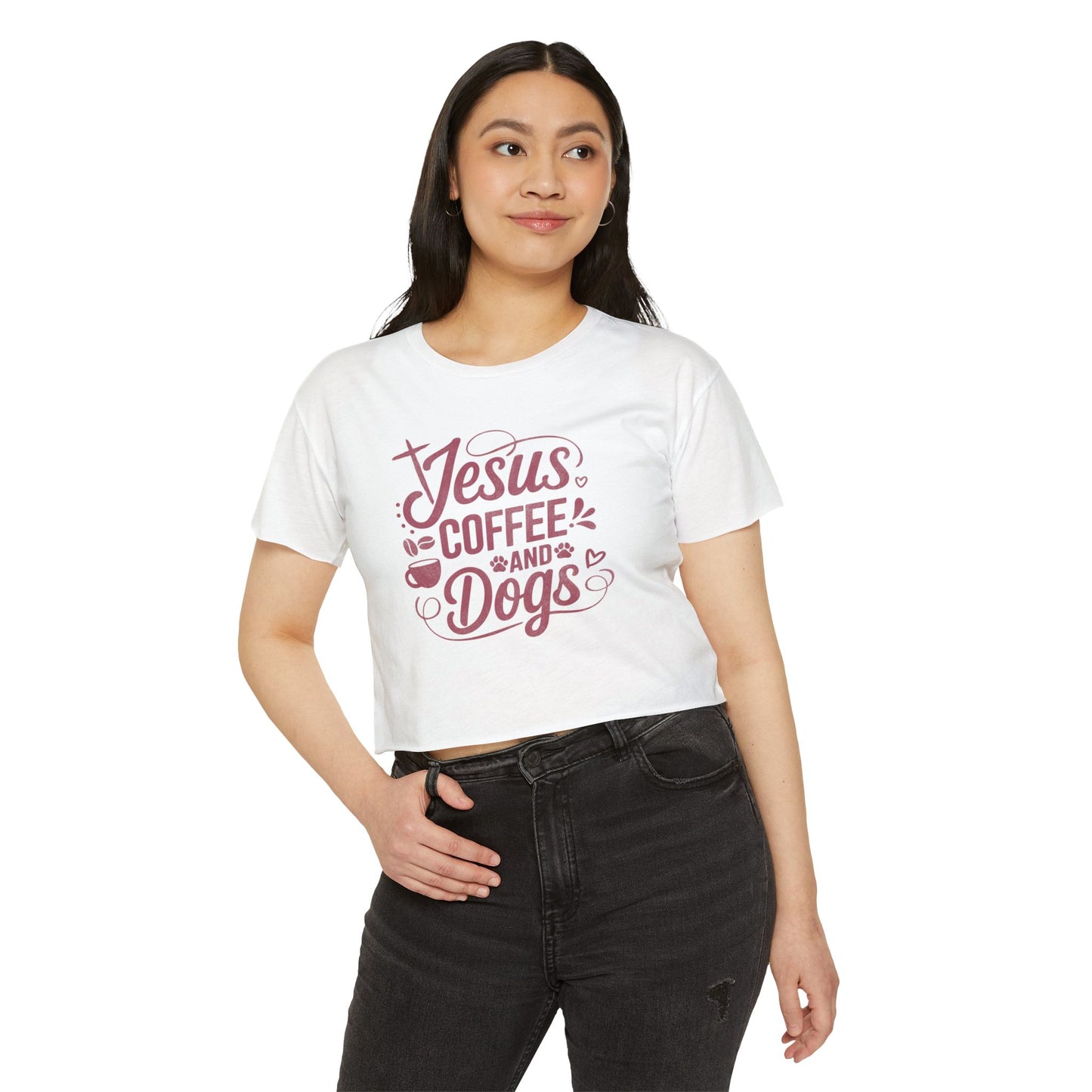 Jesus Coffee and Dogs Crop Top –  Christian Dog Mom Tee
