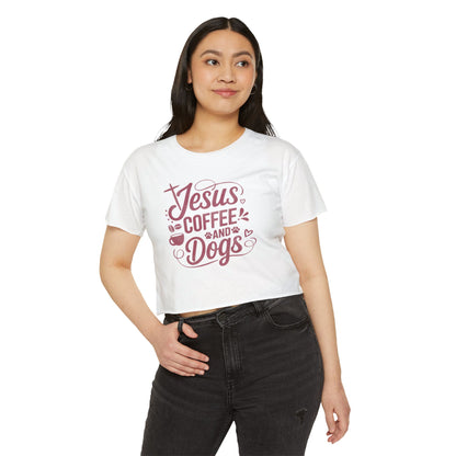 Jesus Coffee and Dogs Crop Top –  Christian Dog Mom Tee