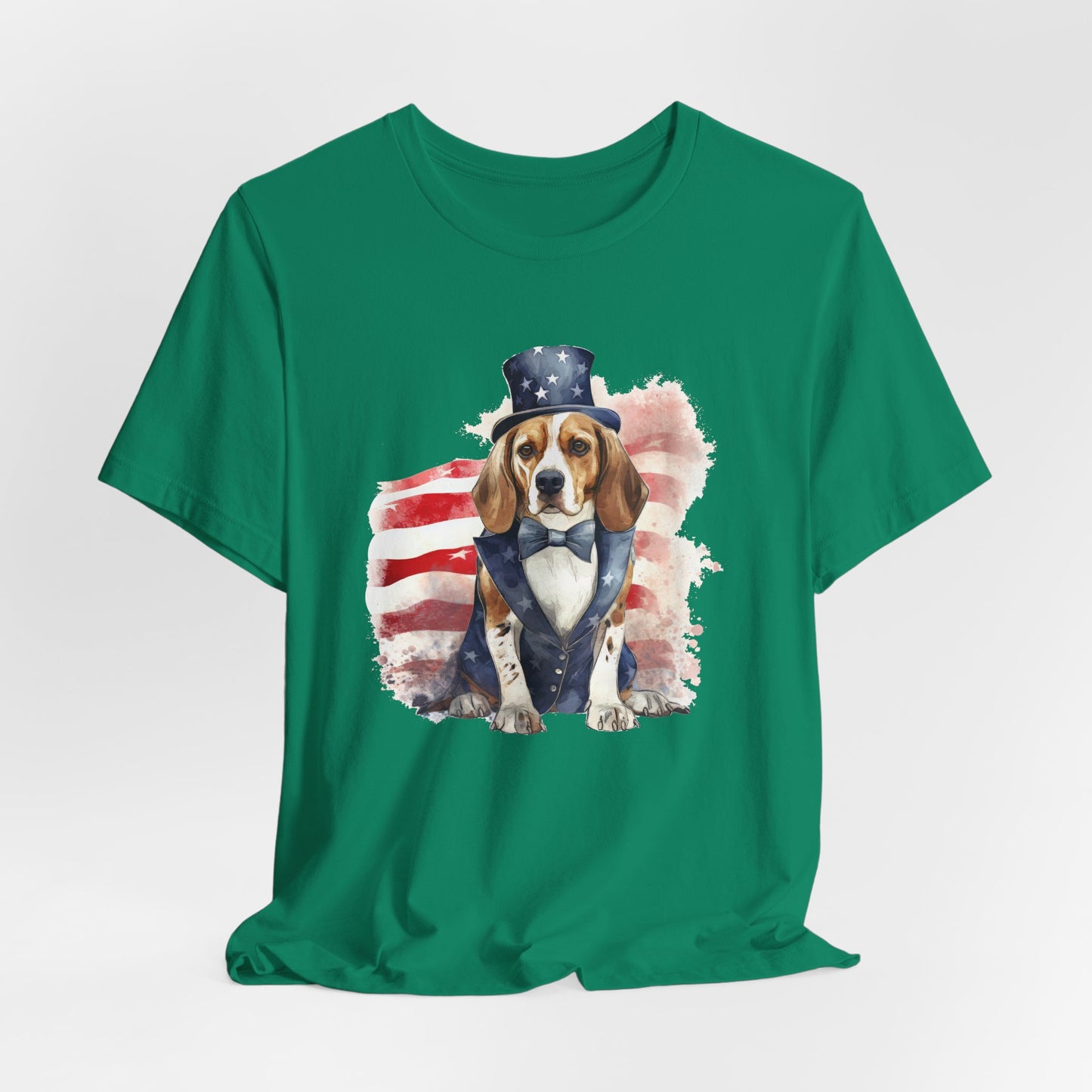 Patriotic Beagle in Stars & Stripes Suit – Unisex T-Shirt