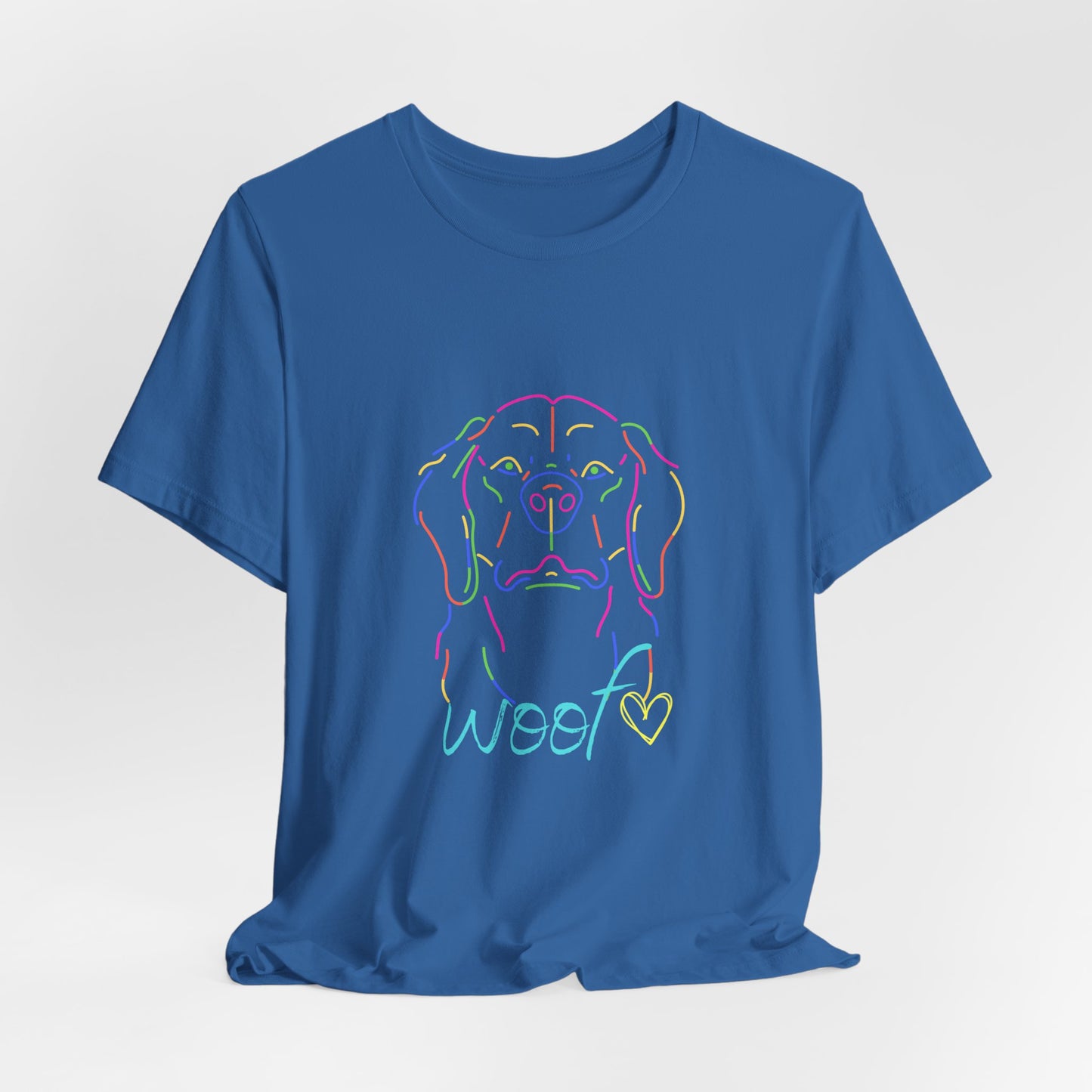 Neon Dog Outline "Woof" – Unisex Vibrant Pet Lover T-Shirt