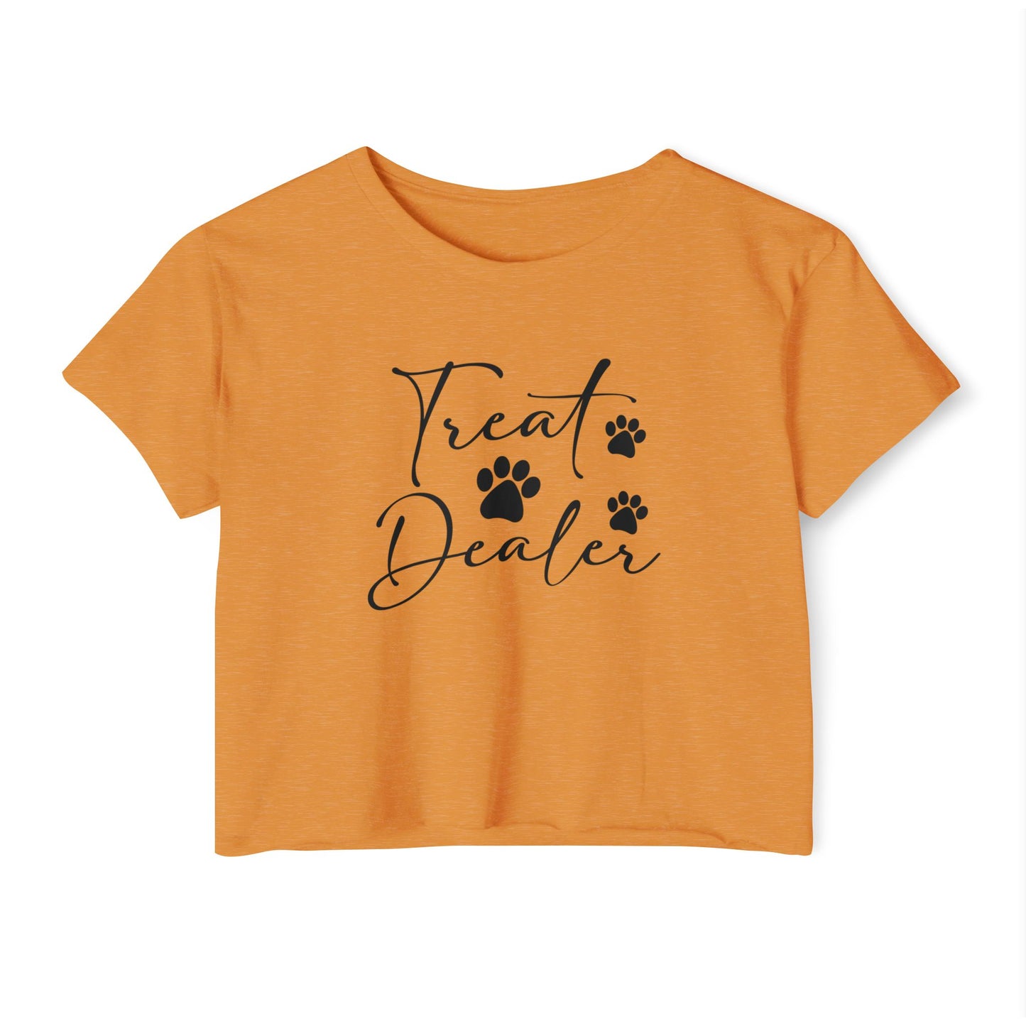 “Treat Dealer” Dog Lover Crop Top – Cute Paw Print Tee for Pet Moms