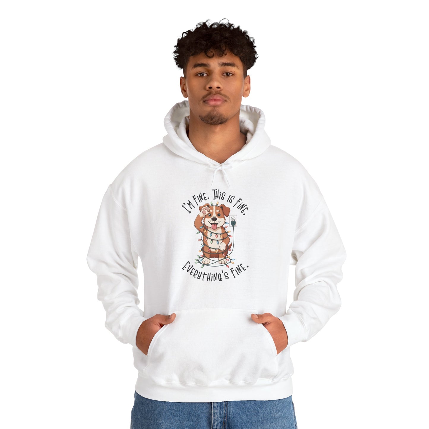 I'm Fine This Is Fine Dog Christmas Lights Hoodie