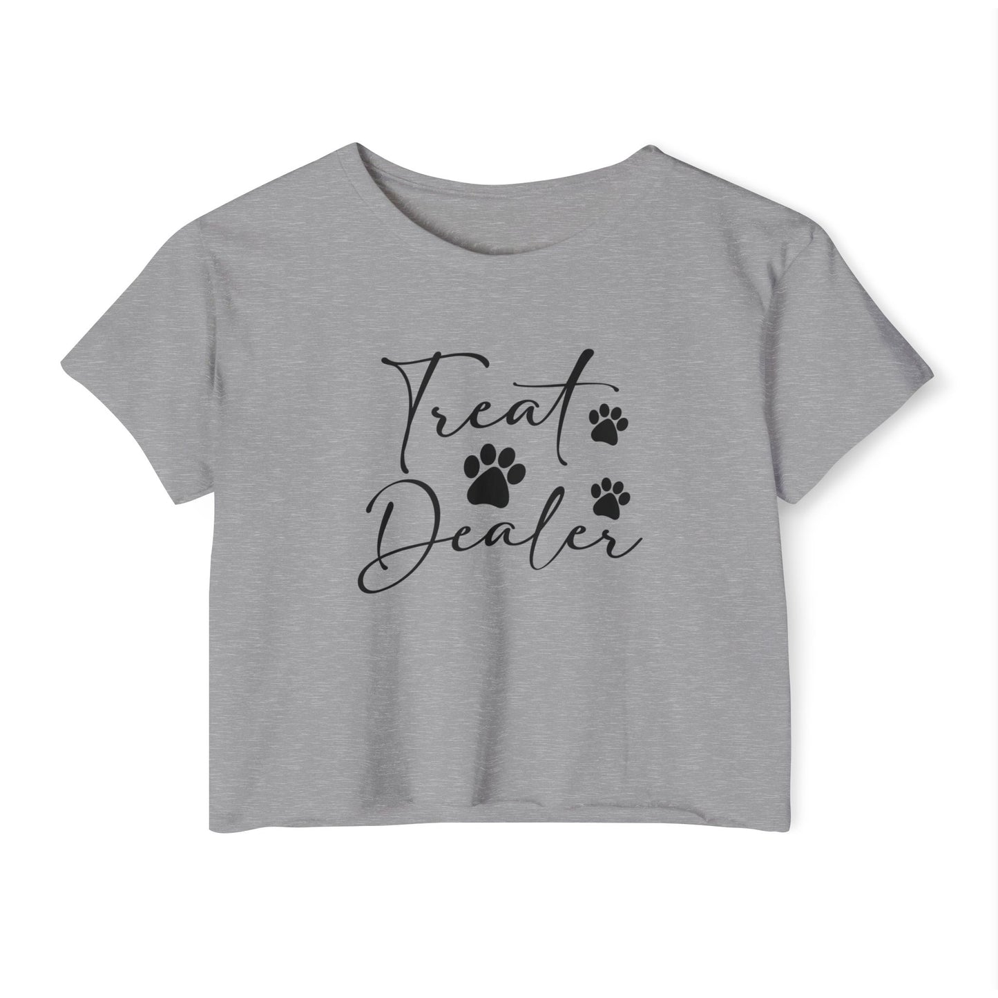 “Treat Dealer” Dog Lover Crop Top – Cute Paw Print Tee for Pet Moms